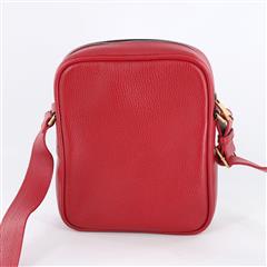 GUCCI 523591 Logo Print Red Leather Zip Messenger Crossbody Bag